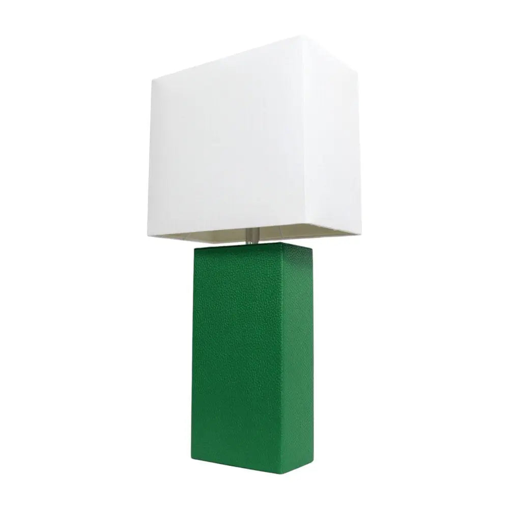 21" Green Faux Leather Table Lamp LED With White Shade HomeRoots