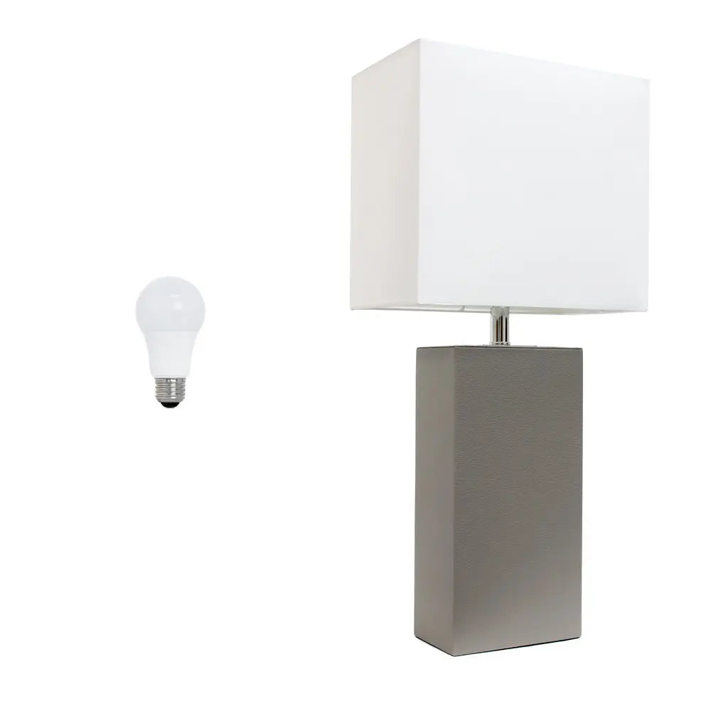 21" Gray Faux Leather Table Lamp LED With White Shade HomeRoots