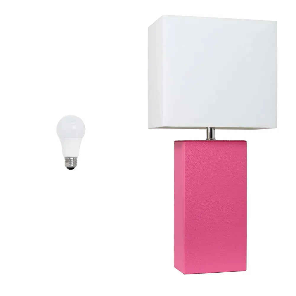 21" Hot Pink Faux Leather Table Lamp LED With White Shade HomeRoots