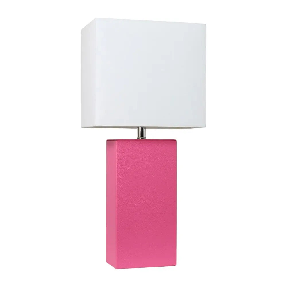 21" Hot Pink Faux Leather Table Lamp LED With White Shade HomeRoots