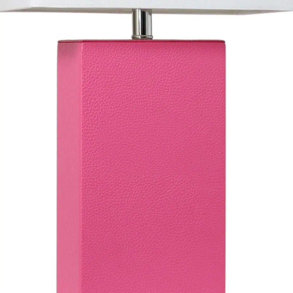 21" Hot Pink Faux Leather Table Lamp LED With White Shade HomeRoots