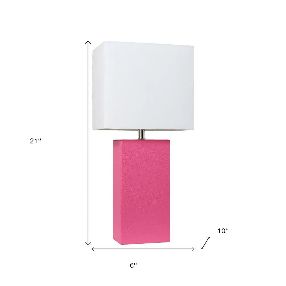 21" Hot Pink Faux Leather Table Lamp LED With White Shade HomeRoots