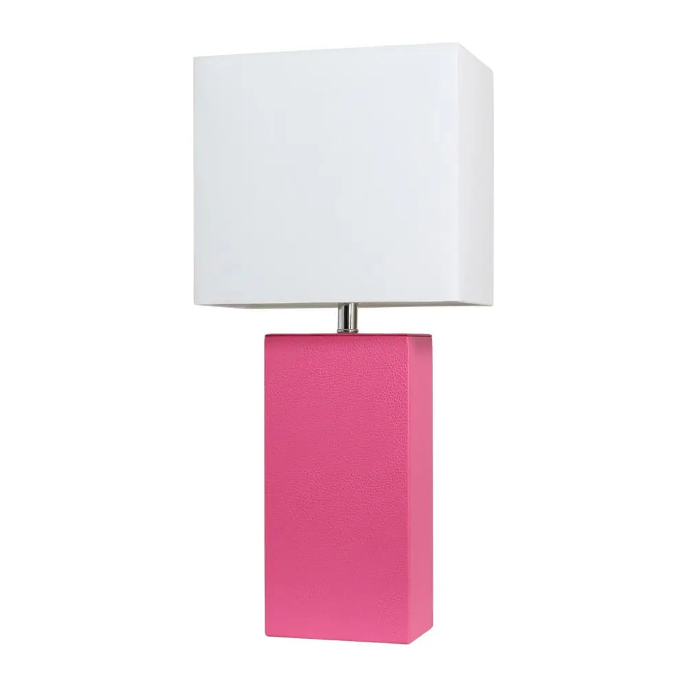 21" Hot Pink Faux Leather Table Lamp LED With White Shade HomeRoots