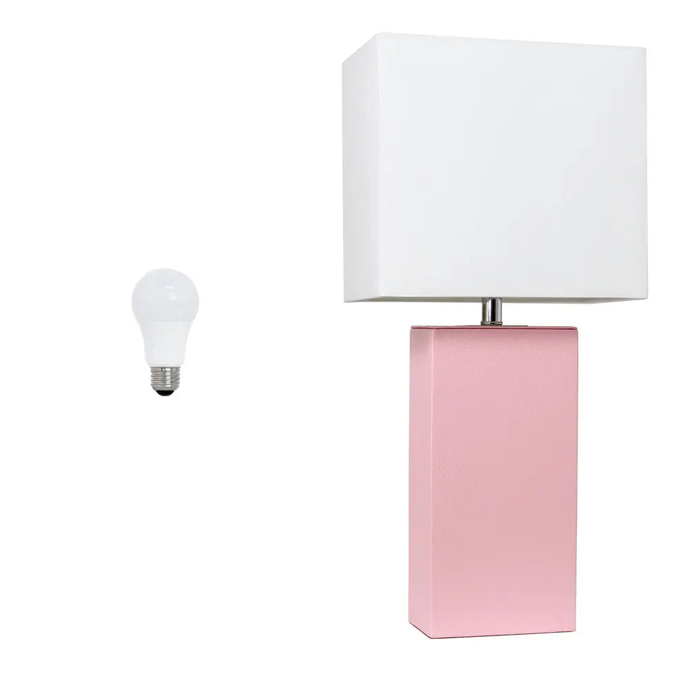 21" Pink Faux Leather Table Lamp LED With White Shade HomeRoots