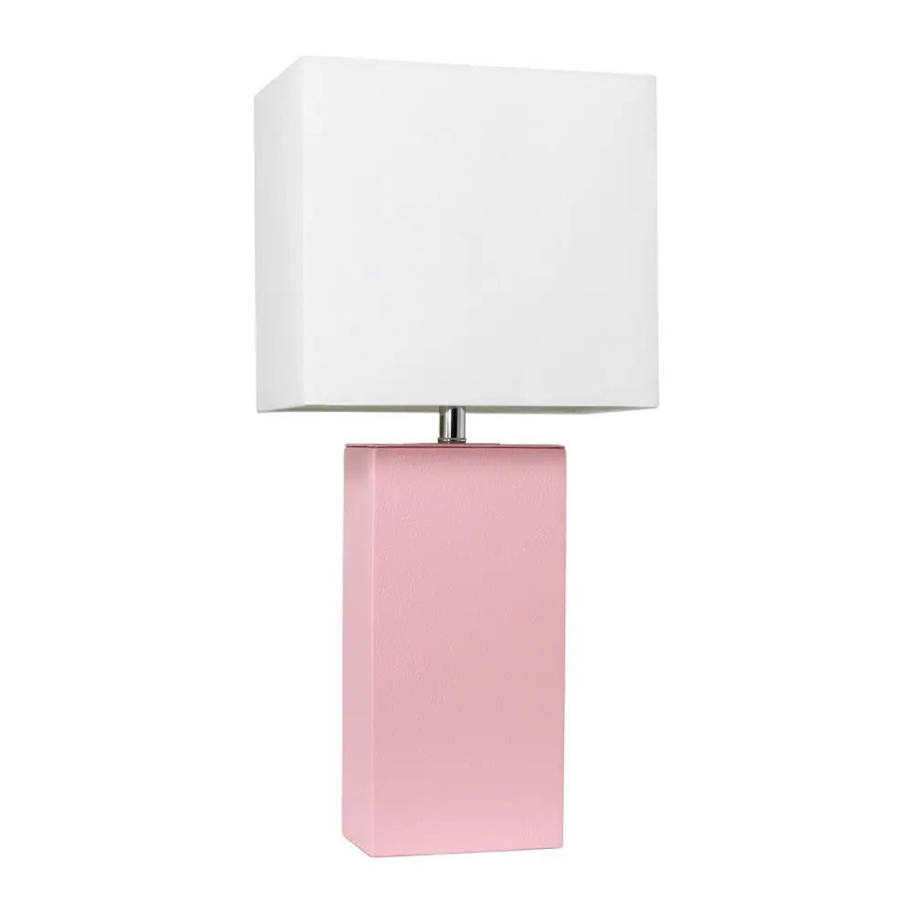 21" Pink Faux Leather Table Lamp LED With White Shade HomeRoots