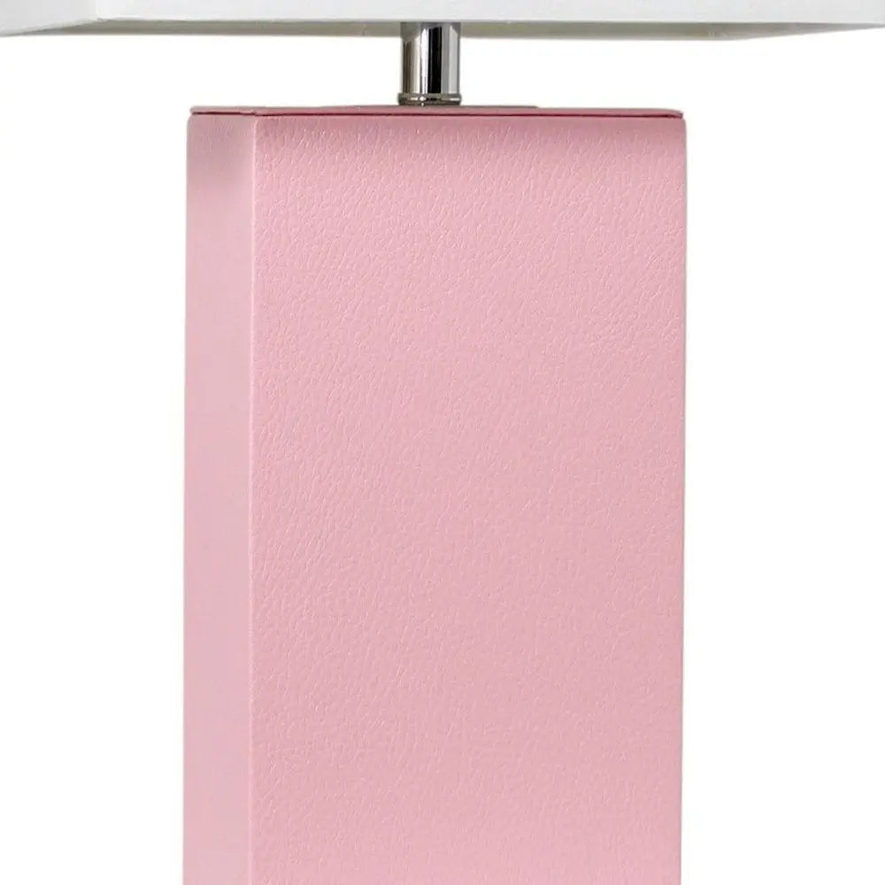 21" Pink Faux Leather Table Lamp LED With White Shade HomeRoots
