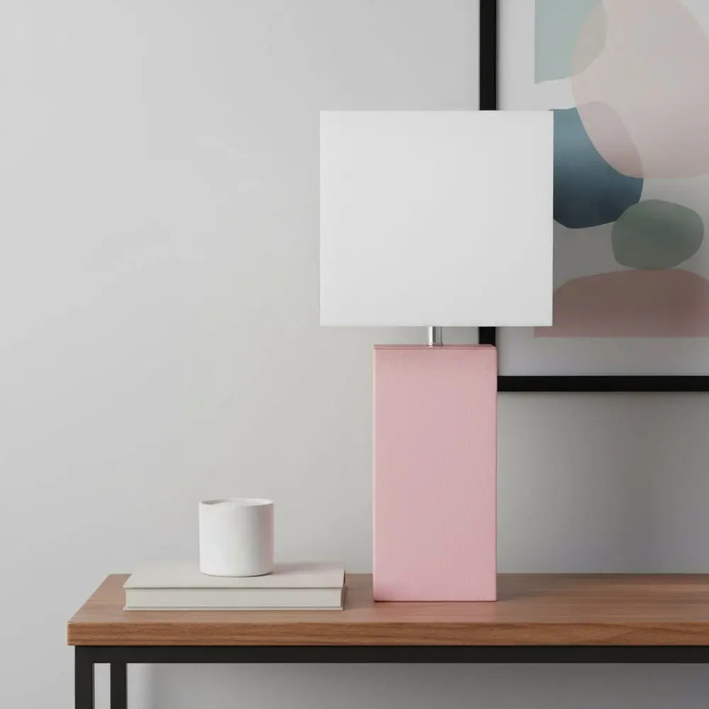 21" Pink Faux Leather Table Lamp LED With White Shade HomeRoots