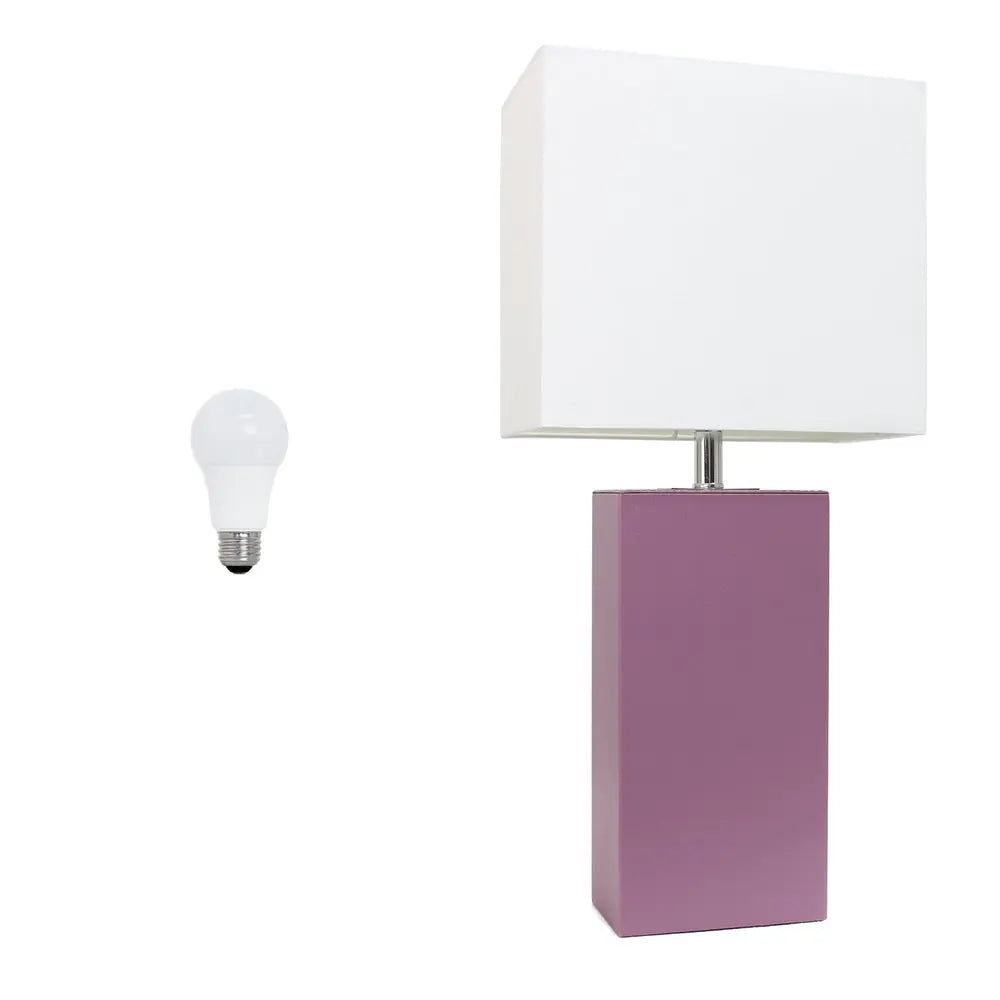21" Purple Faux Leather Table Lamp LED With White Shade HomeRoots