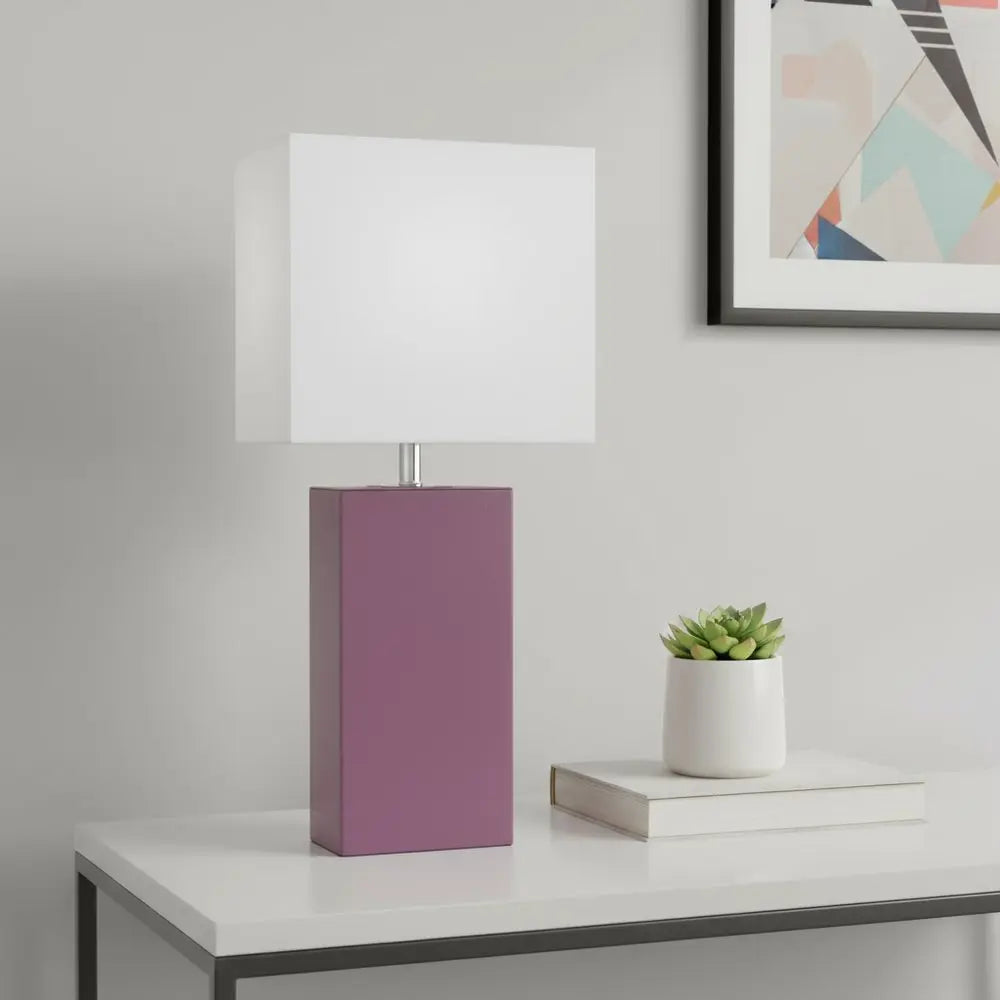 21" Purple Faux Leather Table Lamp LED With White Shade HomeRoots