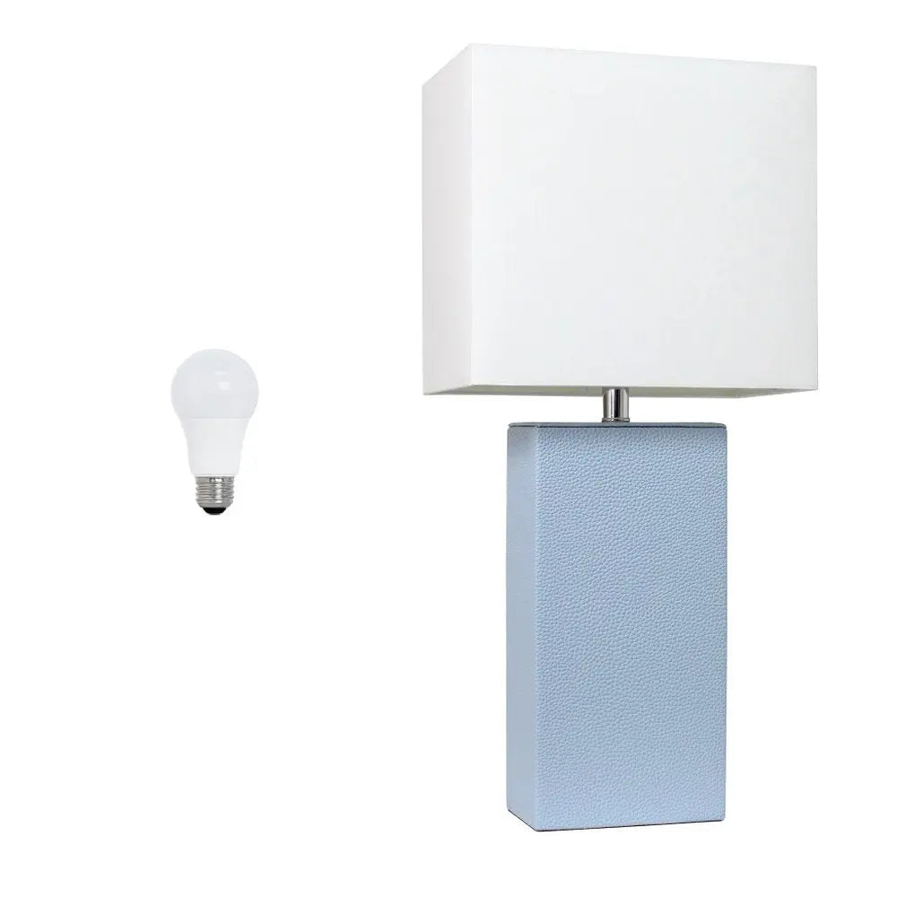 21" Periwinkle Faux Leather Table Lamp LED With White Shade HomeRoots