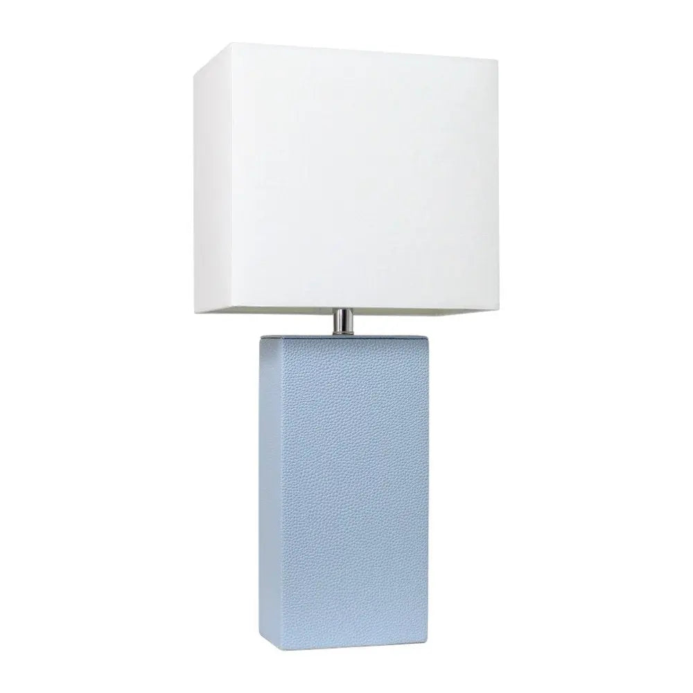21" Periwinkle Faux Leather Table Lamp LED With White Shade HomeRoots