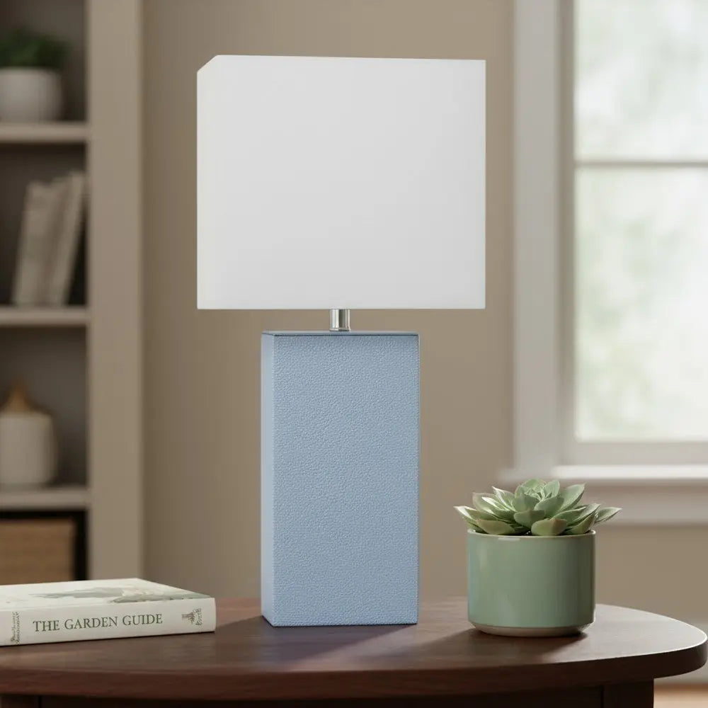 21" Periwinkle Faux Leather Table Lamp LED With White Shade HomeRoots
