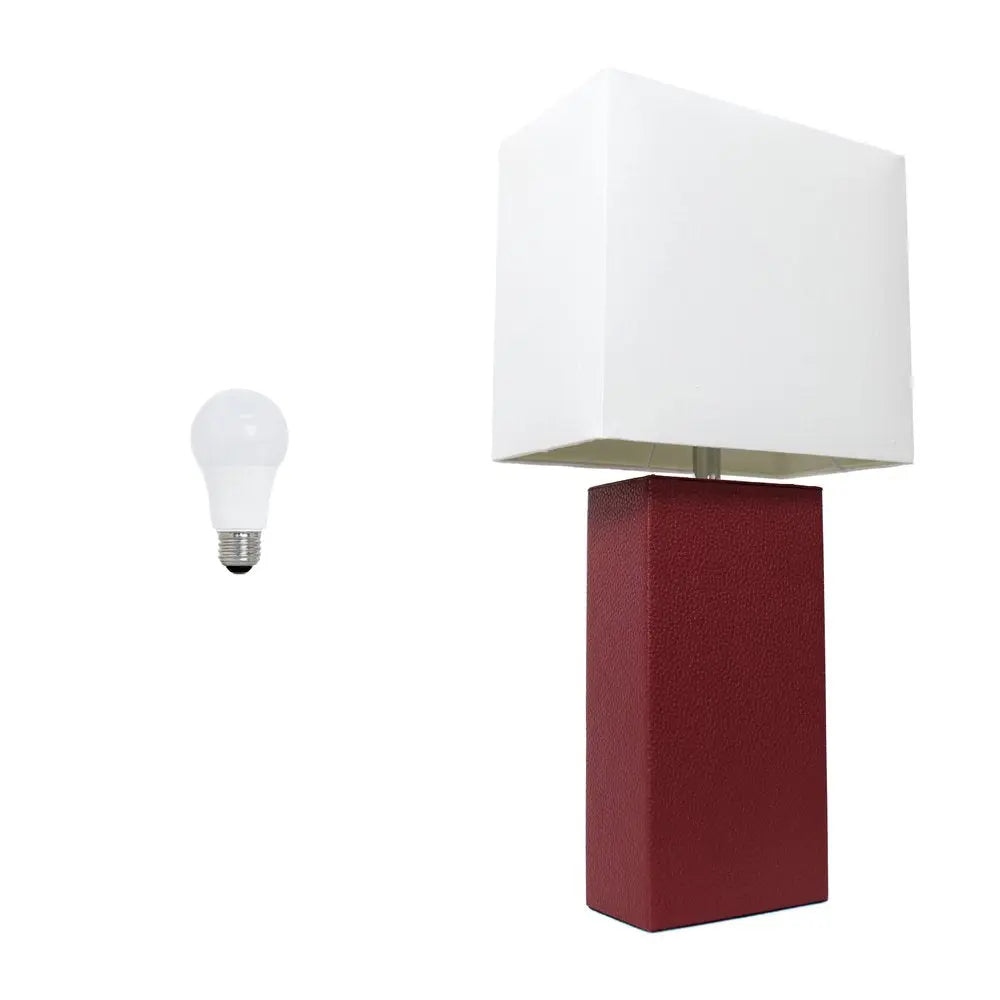 21" Red Faux Leather Table Lamp LED With White Shade HomeRoots