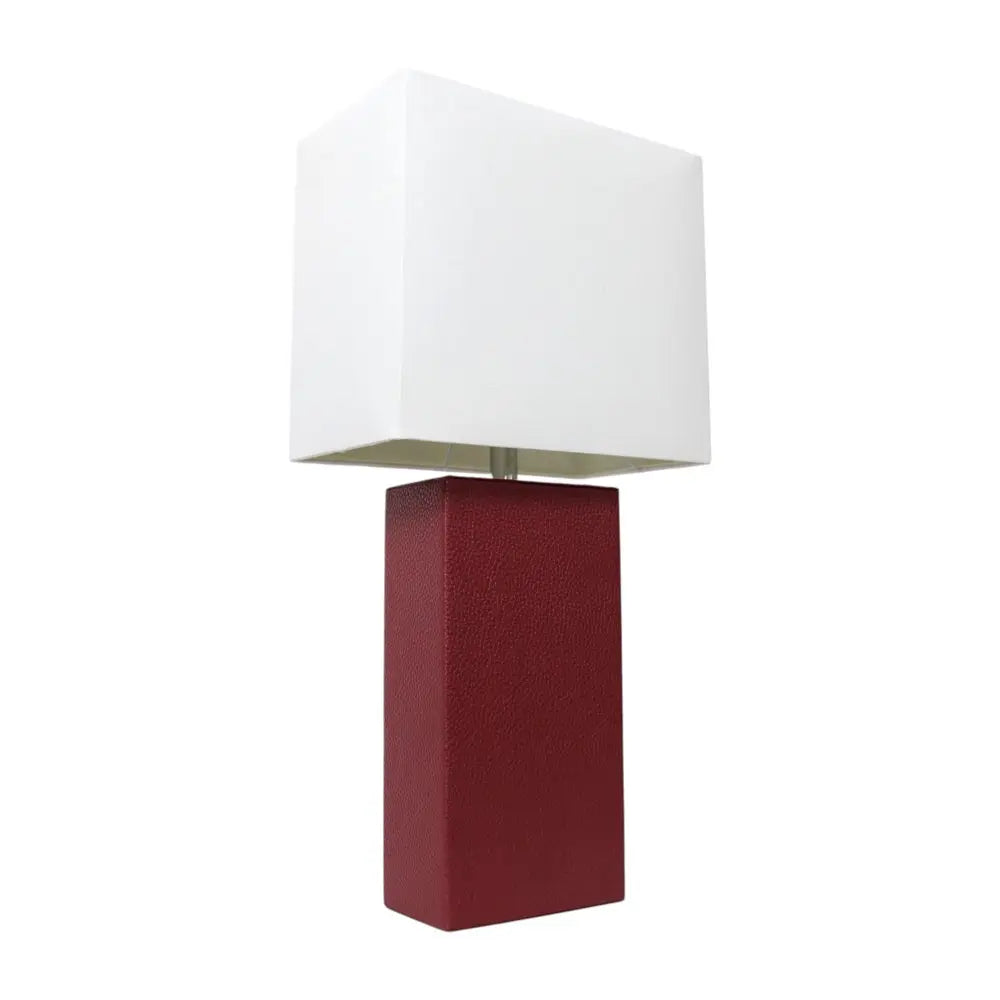 21" Red Faux Leather Table Lamp LED With White Shade HomeRoots