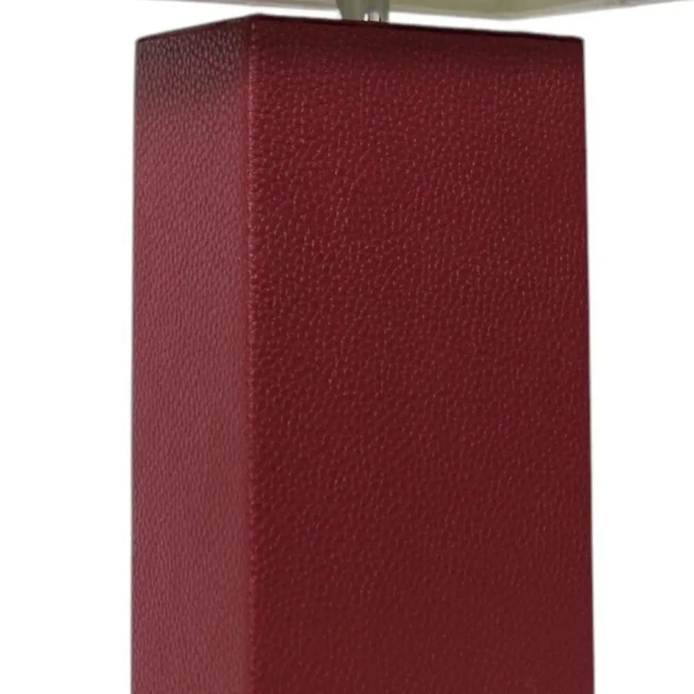 21" Red Faux Leather Table Lamp LED With White Shade HomeRoots