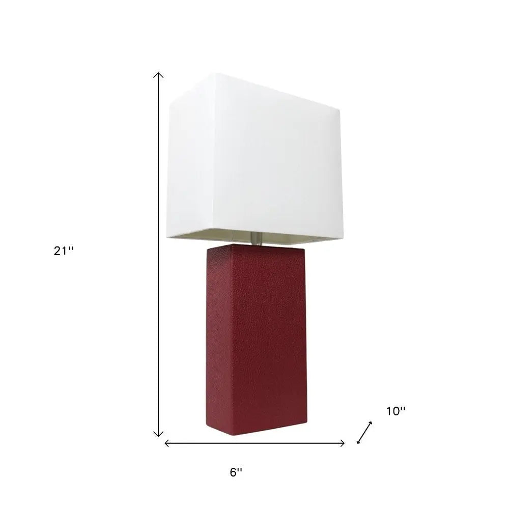 21" Red Faux Leather Table Lamp LED With White Shade HomeRoots