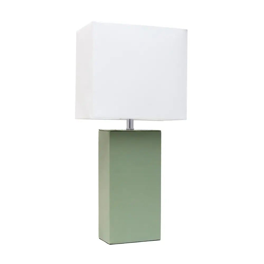 21" Sage Faux Leather Table Lamp With White Shade HomeRoots
