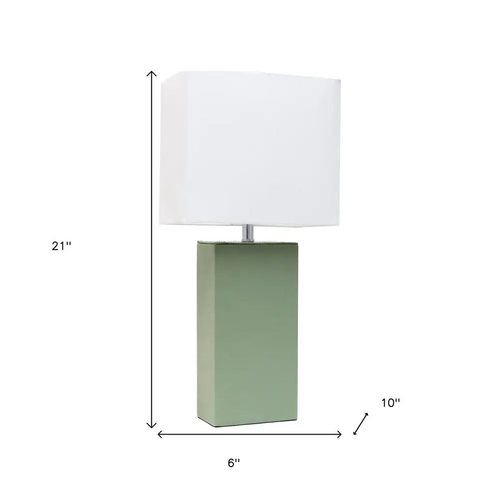 21" Sage Faux Leather Table Lamp With White Shade HomeRoots
