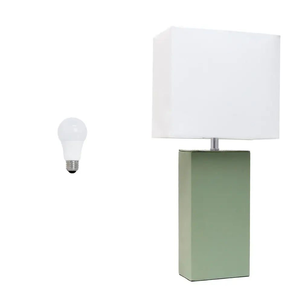 21" Sage Faux Leather Table Lamp LED With White Shade HomeRoots