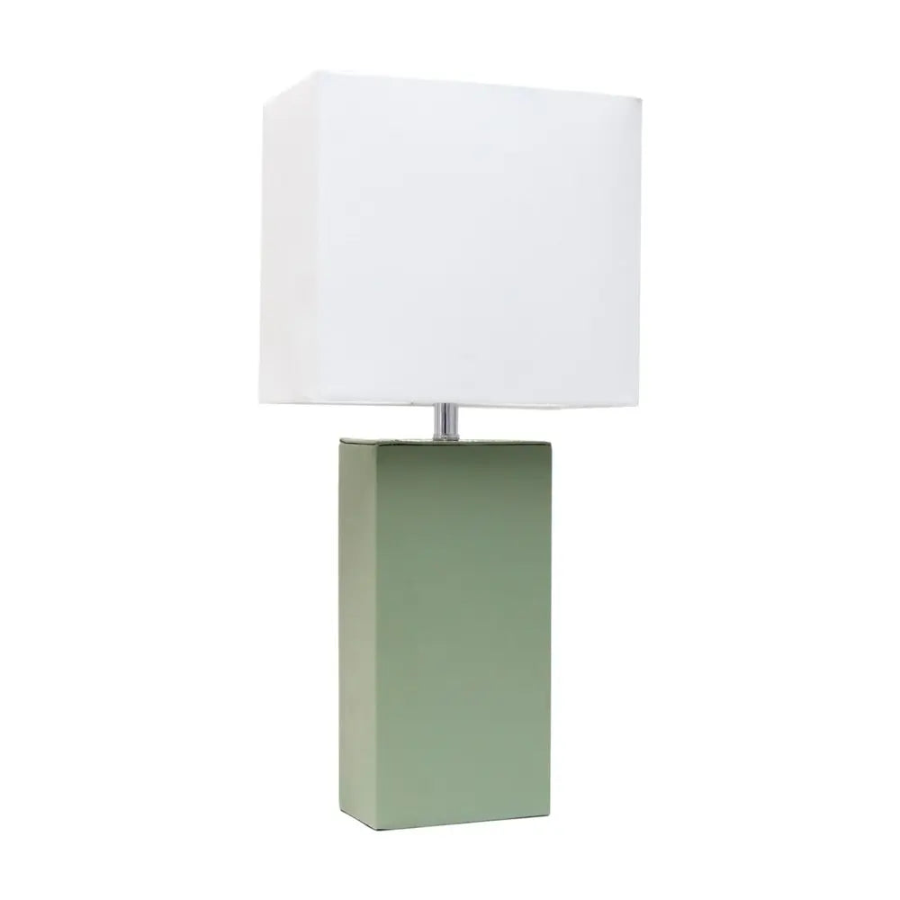 21" Sage Faux Leather Table Lamp LED With White Shade HomeRoots