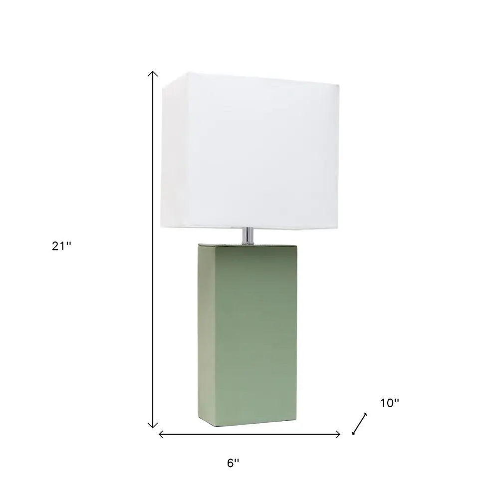 21" Sage Faux Leather Table Lamp LED With White Shade HomeRoots