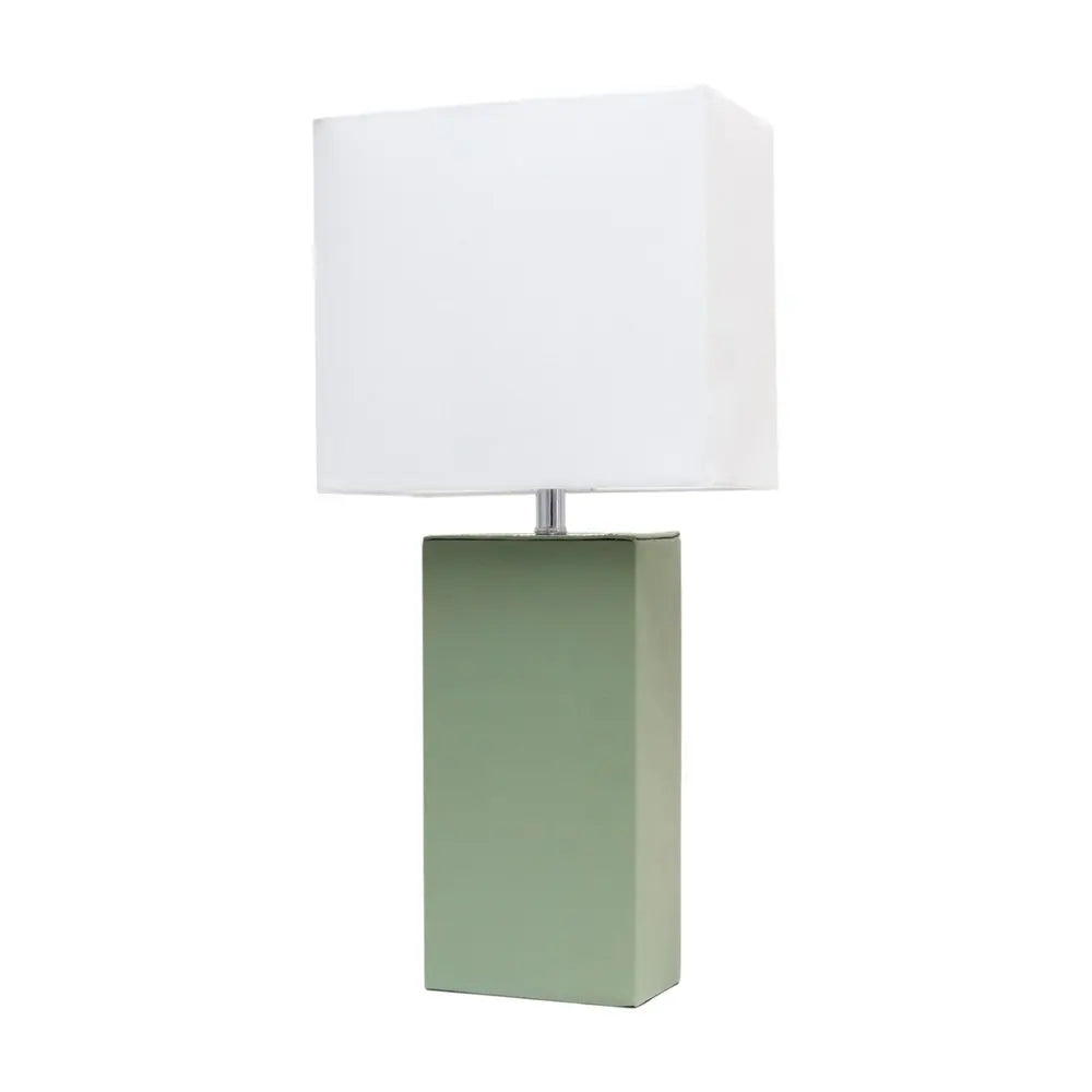 21" Sage Faux Leather Table Lamp LED With White Shade HomeRoots