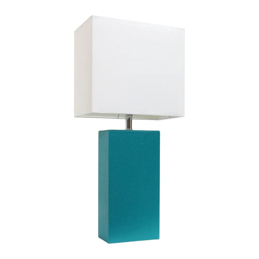 21" Teal Blue Faux Leather Table Lamp LED With White Shade HomeRoots
