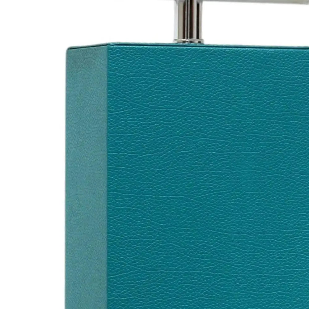 21" Teal Blue Faux Leather Table Lamp LED With White Shade HomeRoots