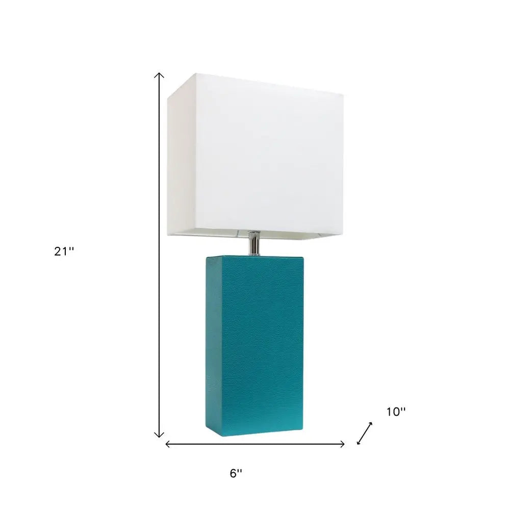 21" Teal Blue Faux Leather Table Lamp LED With White Shade HomeRoots