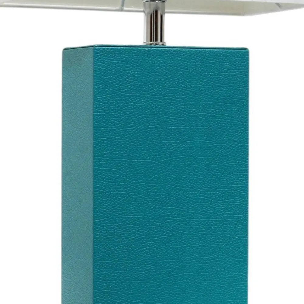 21" Teal Blue Faux Leather Table Lamp LED With White Shade HomeRoots