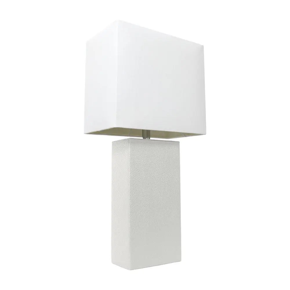 21" White Faux Leather Table Lamp LED With White Shade HomeRoots