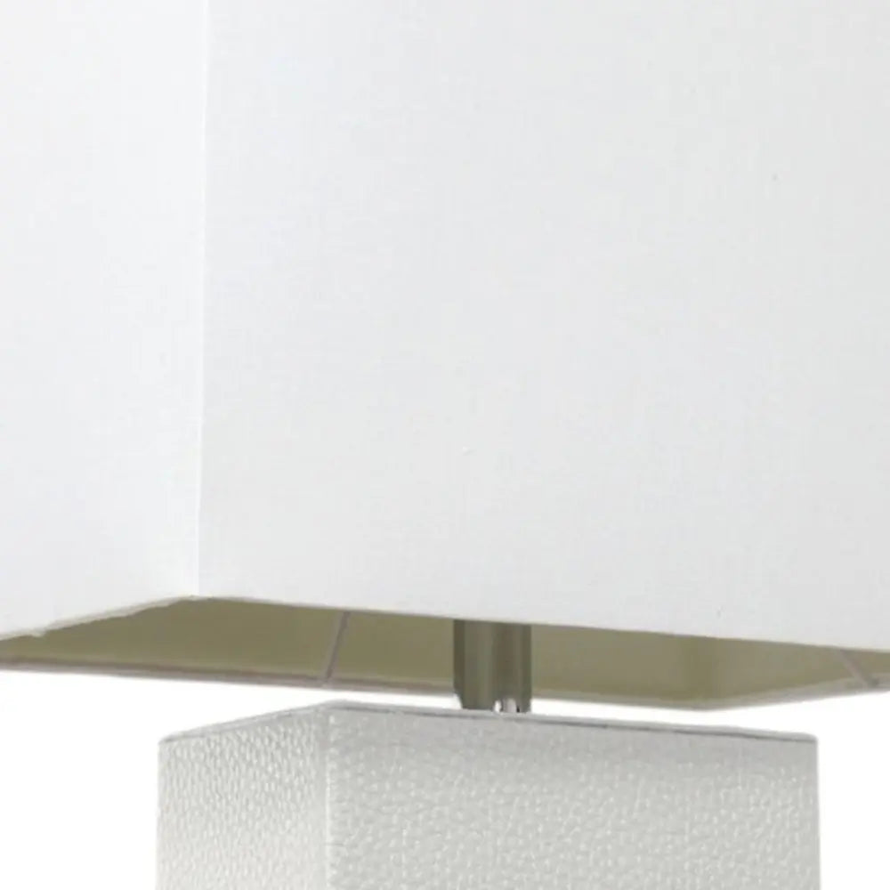 21" White Faux Leather Table Lamp LED With White Shade HomeRoots