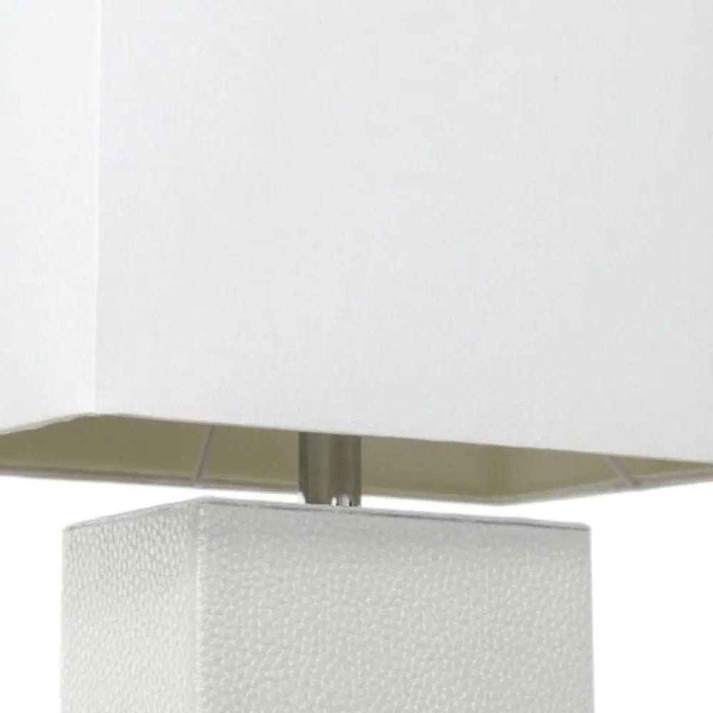 21" White Faux Leather Table Lamp LED With White Shade HomeRoots