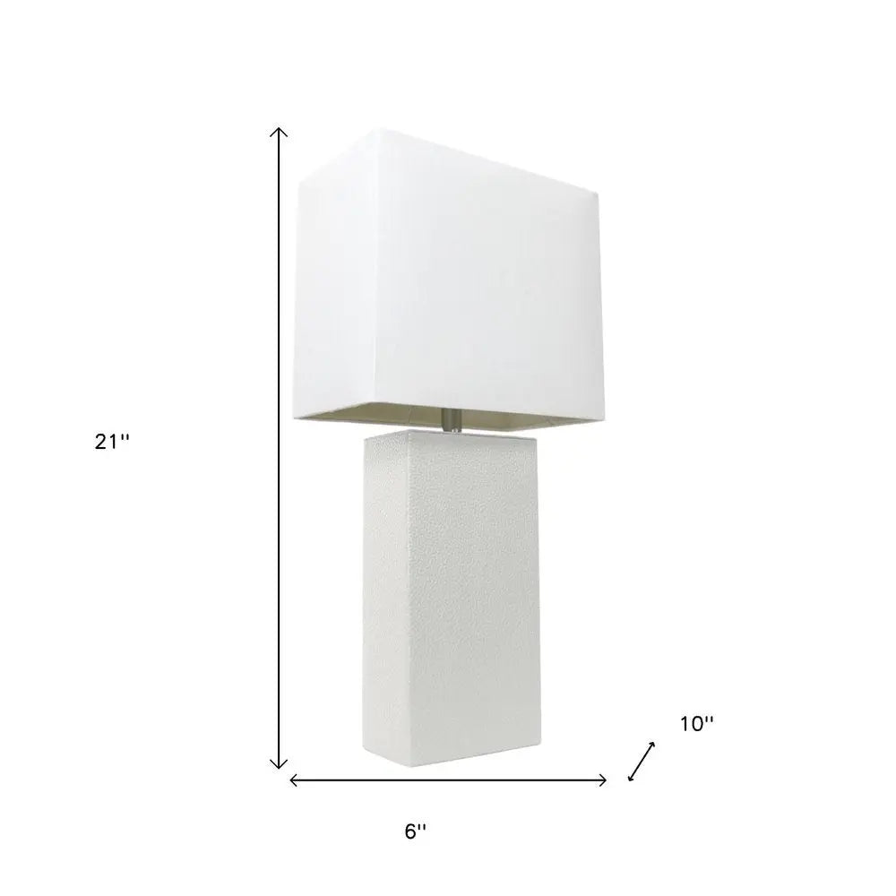 21" White Faux Leather Table Lamp LED With White Shade HomeRoots