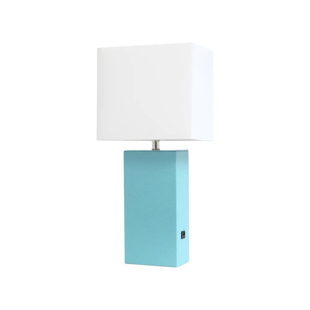 21" Aqua Faux Leather USB Table Lamp LED With White Shade HomeRoots