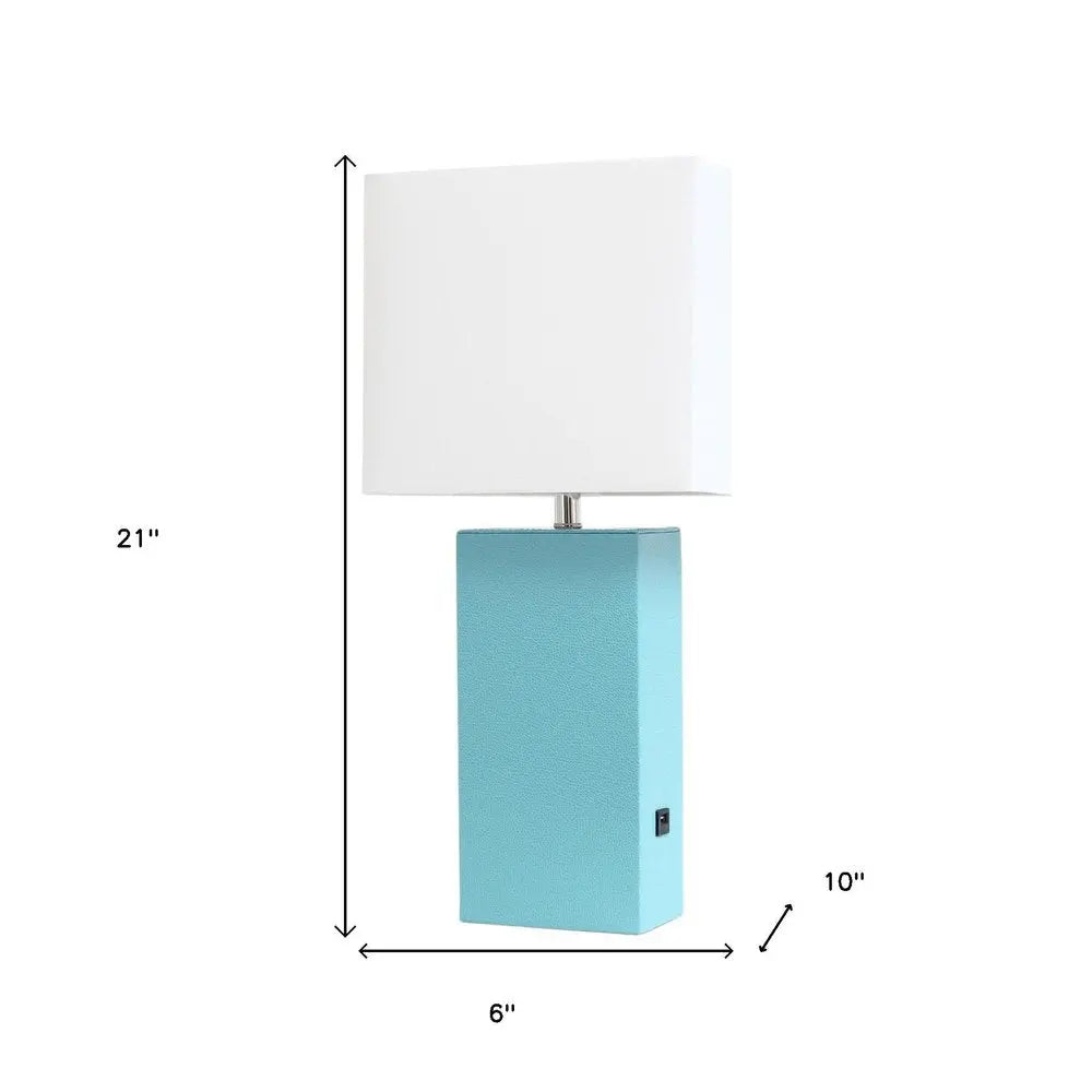21" Aqua Faux Leather USB Table Lamp LED With White Shade HomeRoots