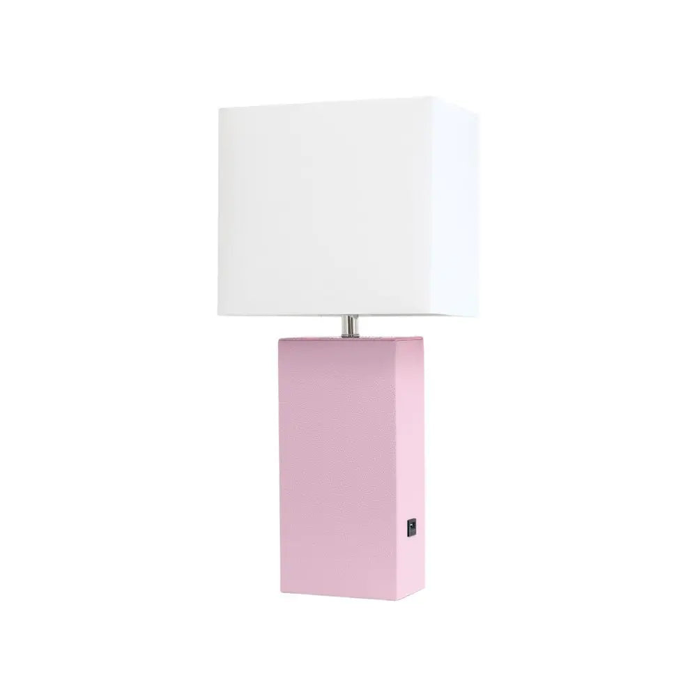 21" Blush Faux Leather USB Table Lamp LED With White Shade HomeRoots