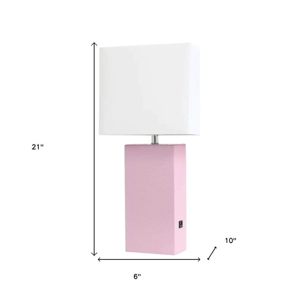 21" Blush Faux Leather USB Table Lamp LED With White Shade HomeRoots
