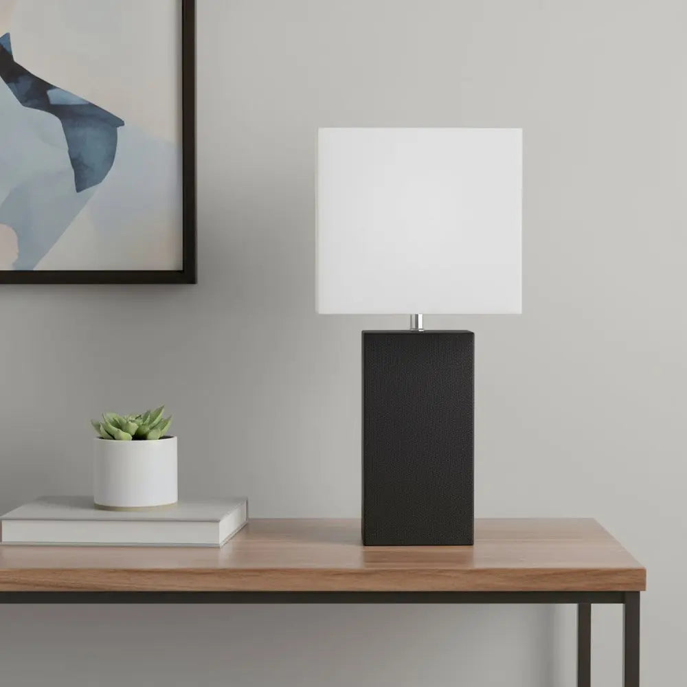 21" Espresso Faux Leather USB Table Lamp LED With White Shade HomeRoots