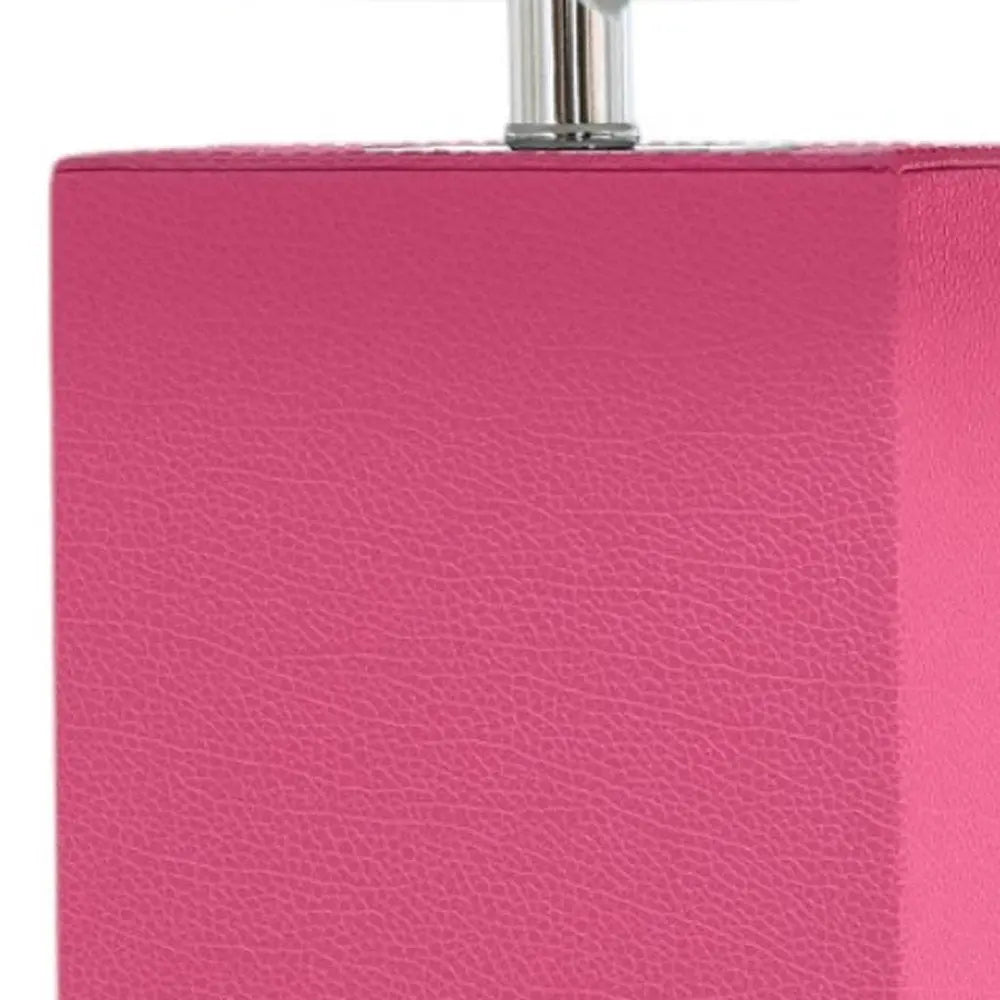 21" Hot Pink Faux Leather USB Table Lamp LED With White Shade HomeRoots