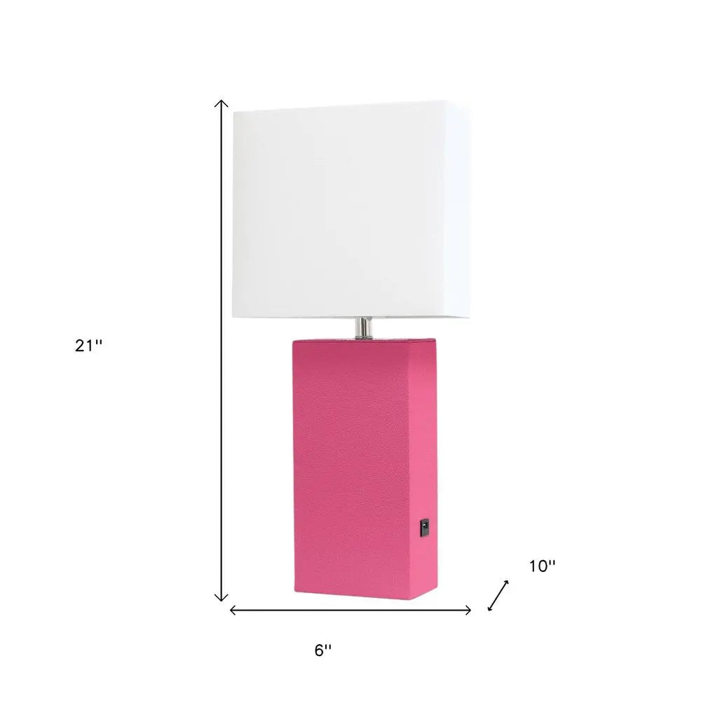 21" Hot Pink Faux Leather USB Table Lamp LED With White Shade HomeRoots