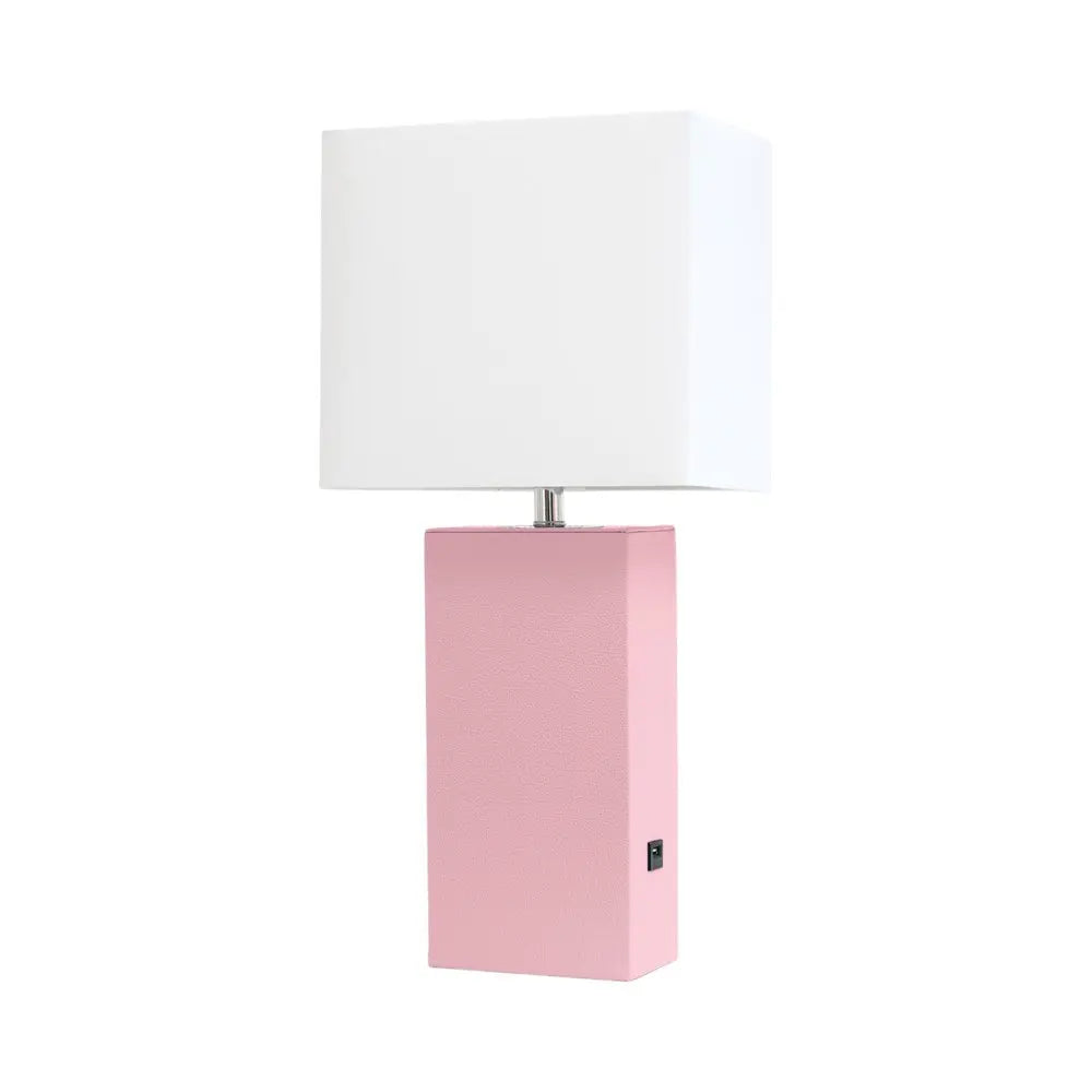 21" Pink Faux Leather USB Table Lamp LED With White Shade HomeRoots