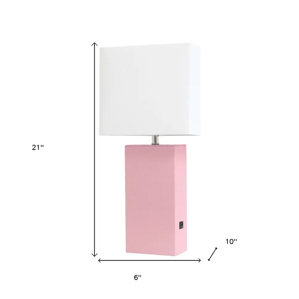 21" Pink Faux Leather USB Table Lamp LED With White Shade HomeRoots