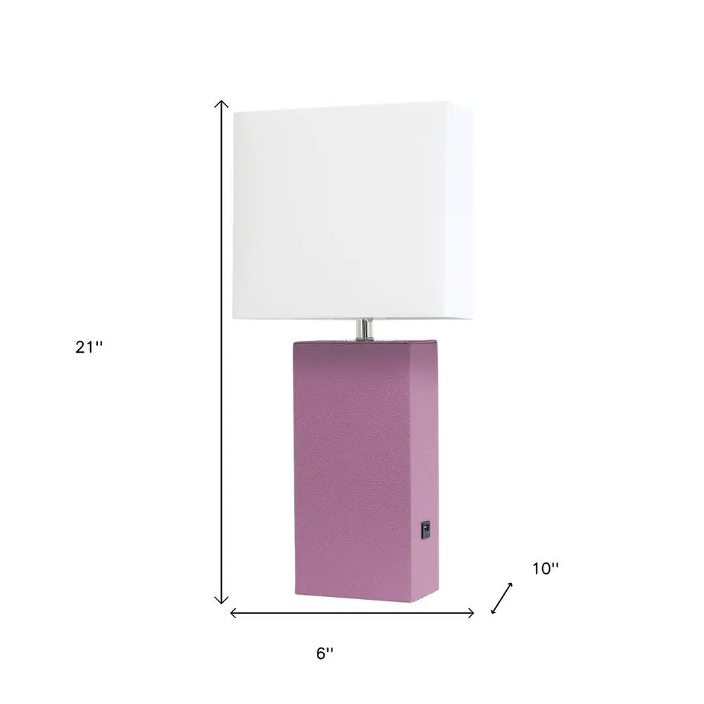 21" Purple Faux Leather USB Table Lamp LED With White Shade HomeRoots