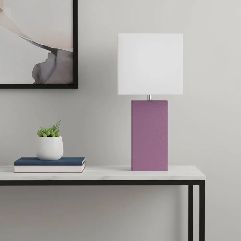 21" Purple Faux Leather USB Table Lamp LED With White Shade HomeRoots