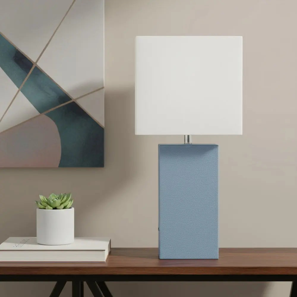 21" Periwinkle Faux Leather USB Table Lamp LED With White Shade HomeRoots