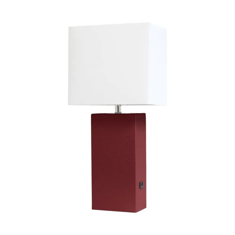 21" Red Faux Leather USB Table Lamp LED With White Shade HomeRoots