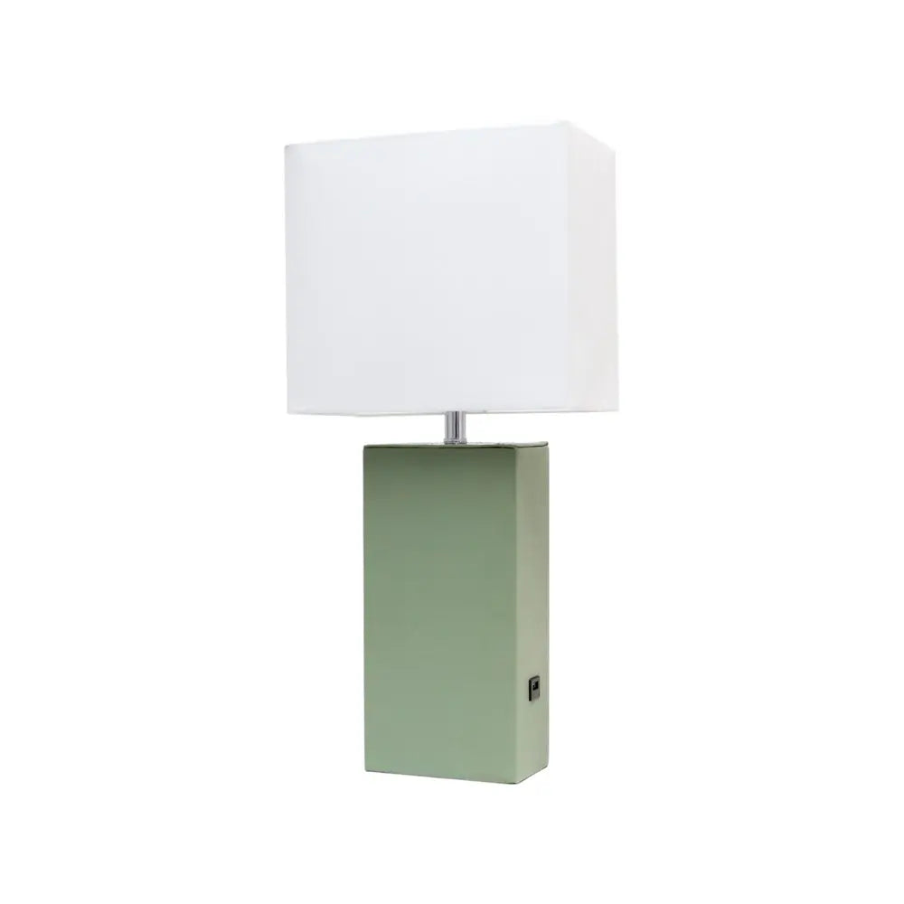 21" Sage Faux Leather USB Table Lamp LED With White Shade HomeRoots
