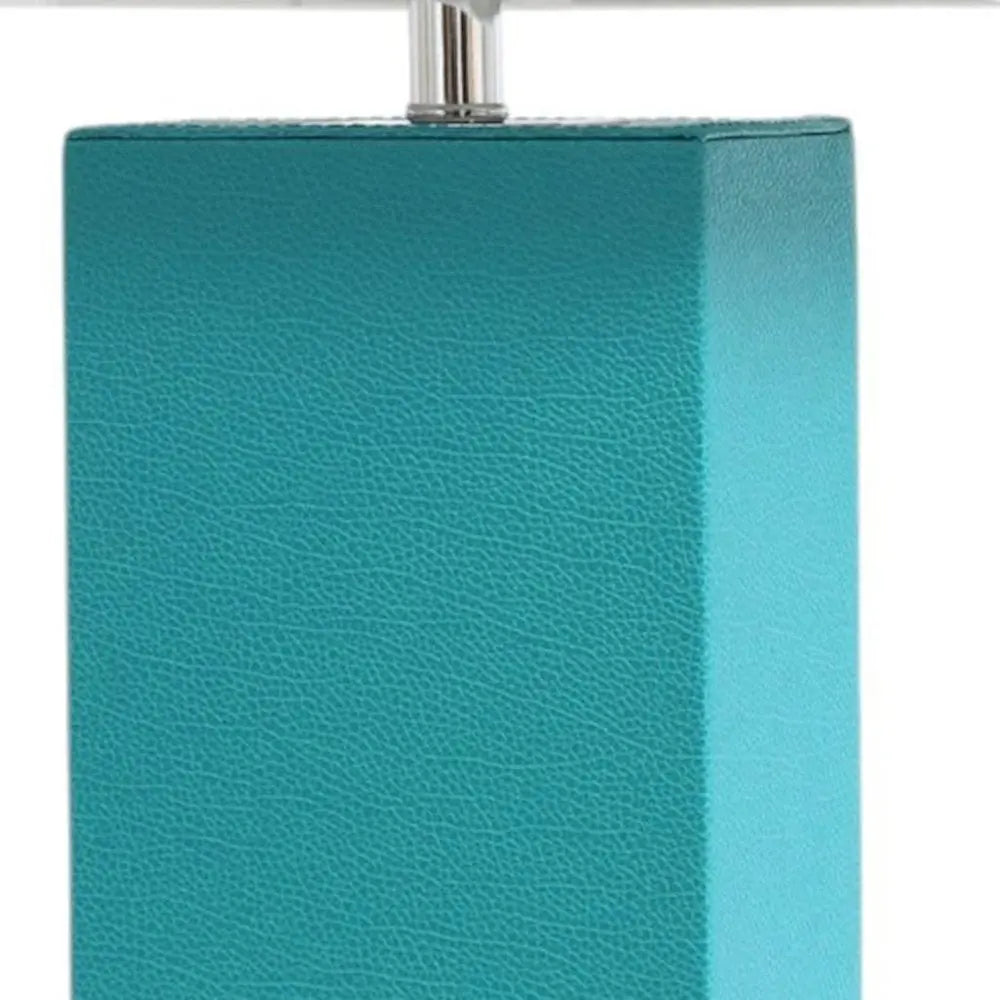 21" Teal Blue Faux Leather USB Table Lamp LED With White Shade HomeRoots