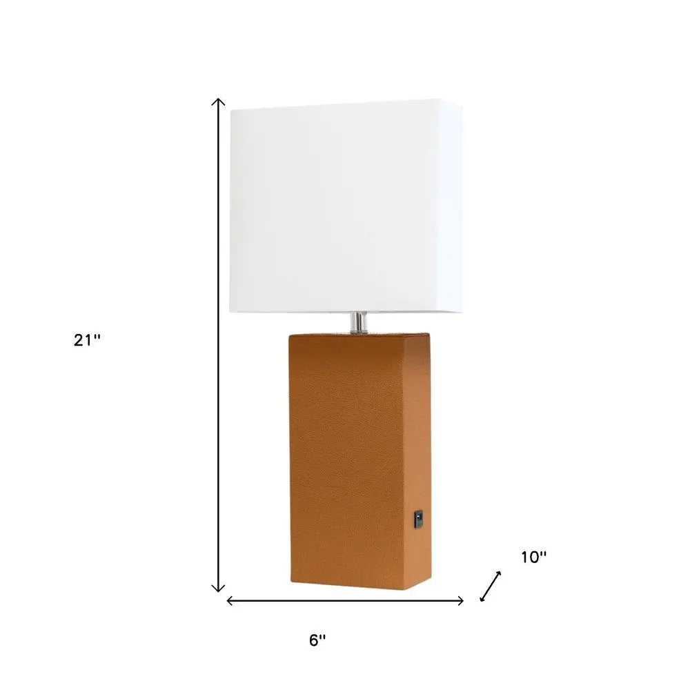 21" Tan USB Table Lamp LED With White Shade HomeRoots